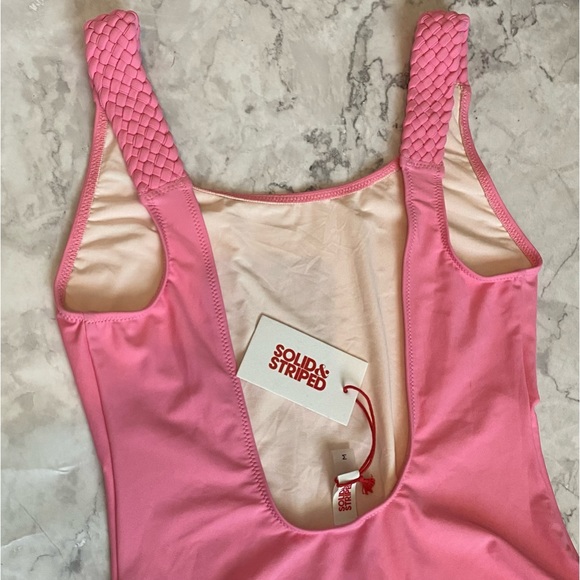 SOLID & STRIPED PINK SWIMWEAR *NWT* SizeM Braided Straps & Backless Detailing - Picture 7 of 14